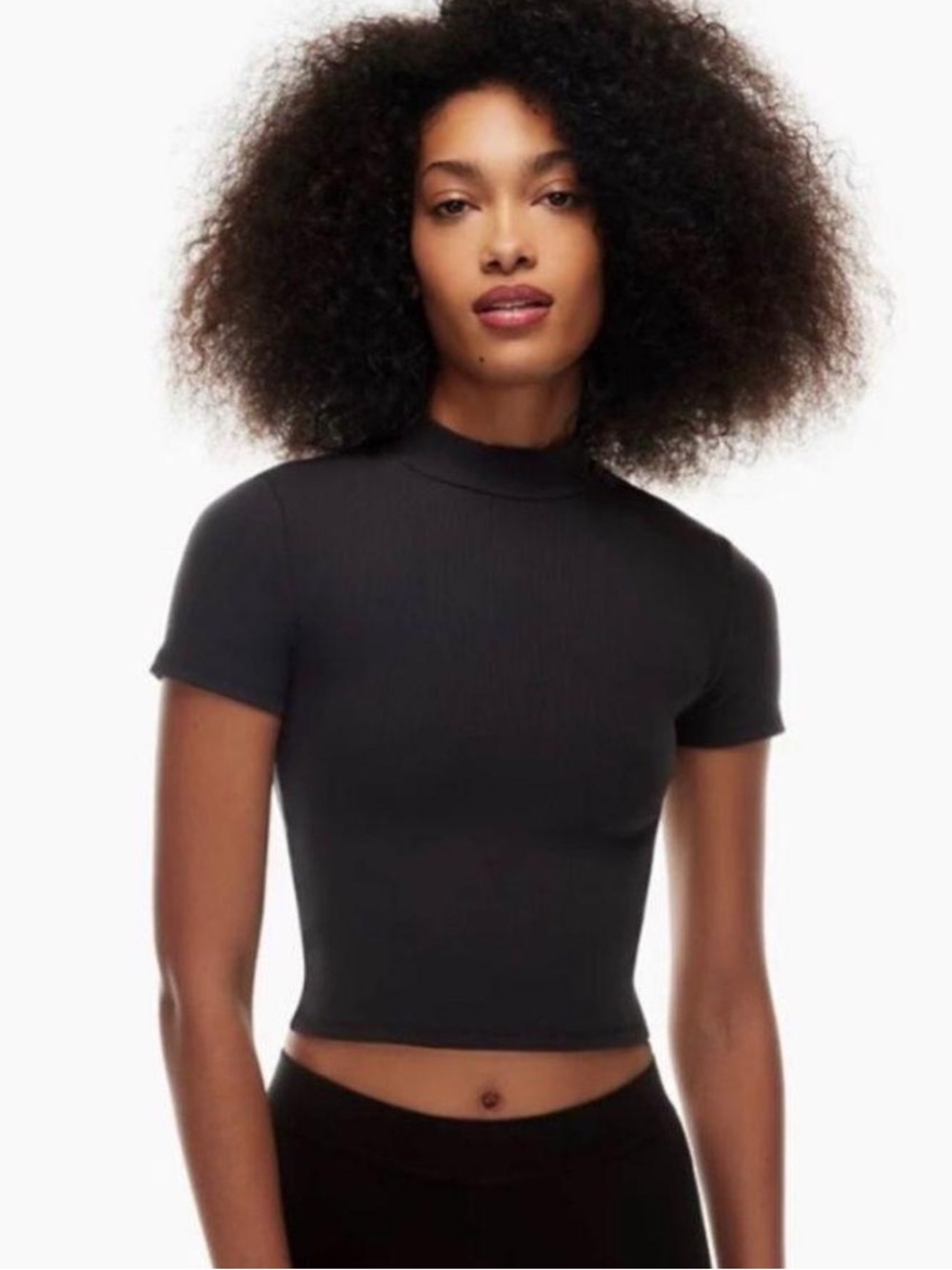Aritzia Babaton Ribbed Mock Neck Crop Top Black Medium